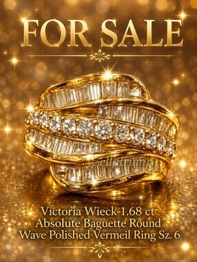 Victoria Wieck 1.68 ct Absolute Baguette Round Wave Polished Vermeil Ring Sz 6
